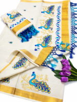 Kerala Saree With Peacock Embroidery